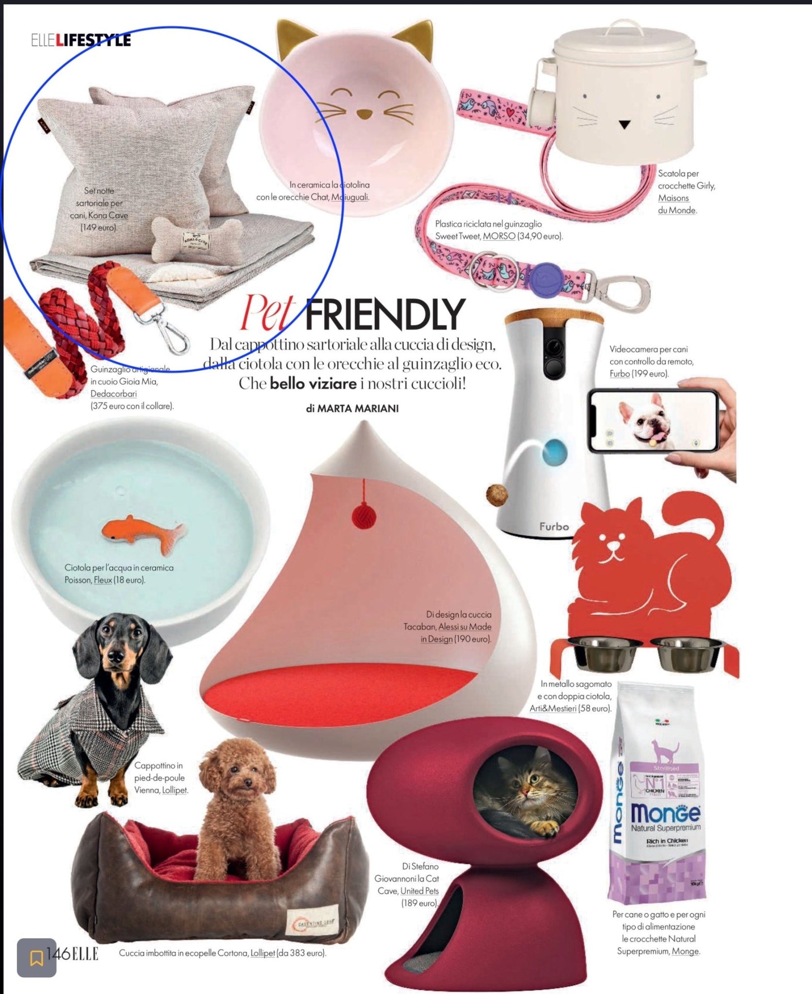KONA CAVE® luxury pet interiors - Doggy Decor Set showcased in Elle Italia Magazine