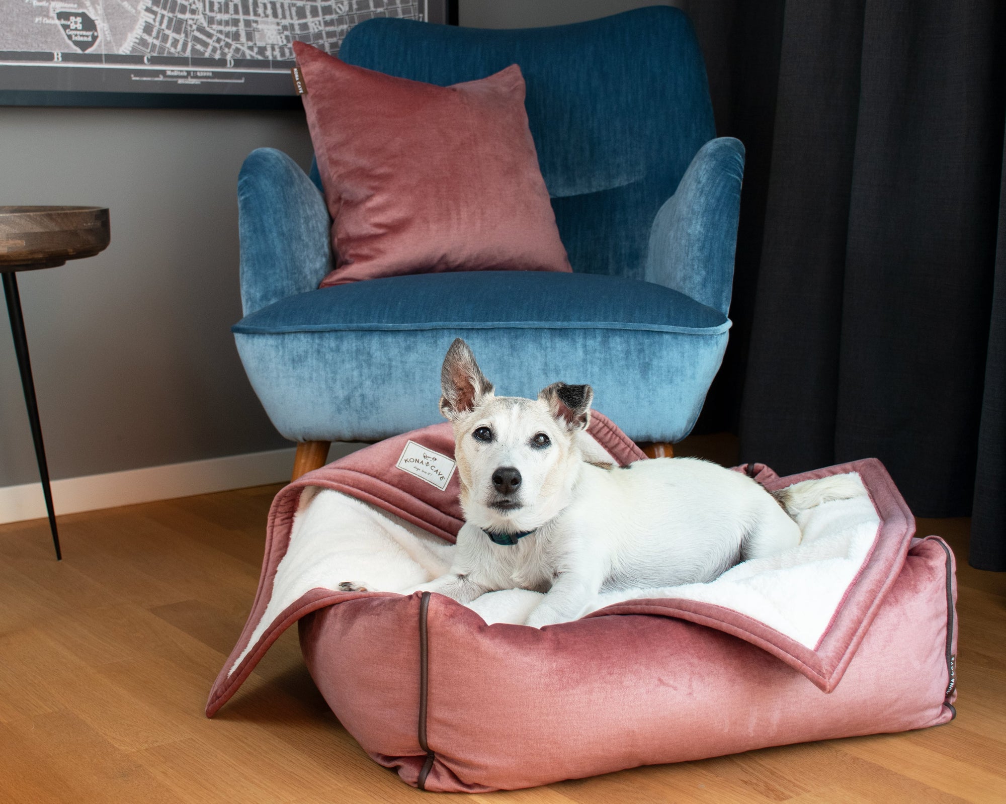 Luxury brand KONA CAVE® - Doggy Decor Set includes 2 decorative velvet Pillow covers and matching luxury lined velvet blanket. Available in 3 sizes.  Pale Pink velvet.  Matches pink velvet pet bed. Heavy, soft and comforting thick blanket. 