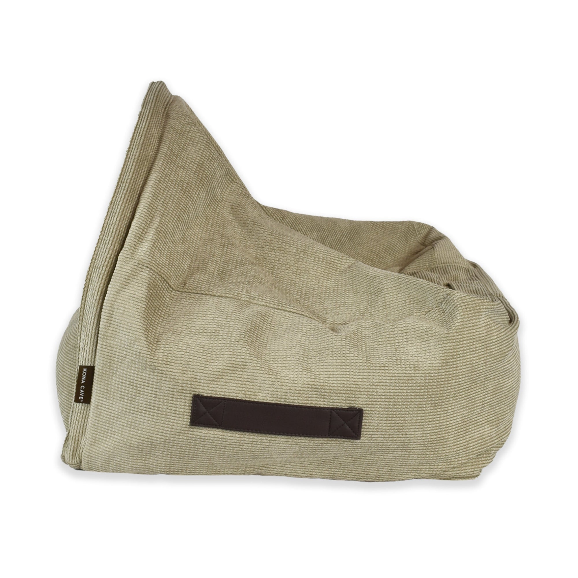 KONA CAVE®  luxury snuggle cave cuddle bed. Tan burrow bed for dogs and cats with removable canopy cave cover. washable. Side handles for easy moving of bed. 