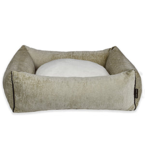 KONA CAVE® luxury cat and dog cuddle cave in Beige Velvet Chenille with canopy removed