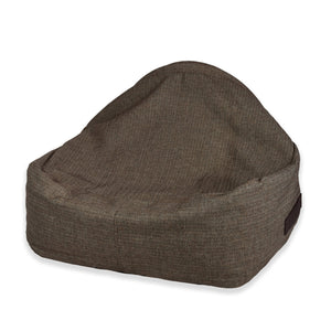 KONA CAVE® Luxury snuggle cozy cave dog and cat bed in brown herringbone with back air vent for safety