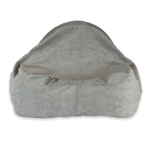 KONA CAVE® Luxury snuggle cozy cave dog and cat bed in grey corduroy with back air vent for safety