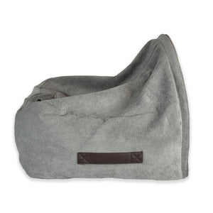 KONA CAVE® Luxury snuggle cozy cave dog and cat bed in grey corduroy with vegan leather side handles to carry easily