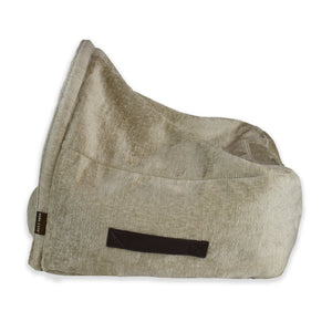 KONA CAVE® Luxury snuggle cozy cave dog and cat bed in light brown velvet with vegan-leather side handles to carry