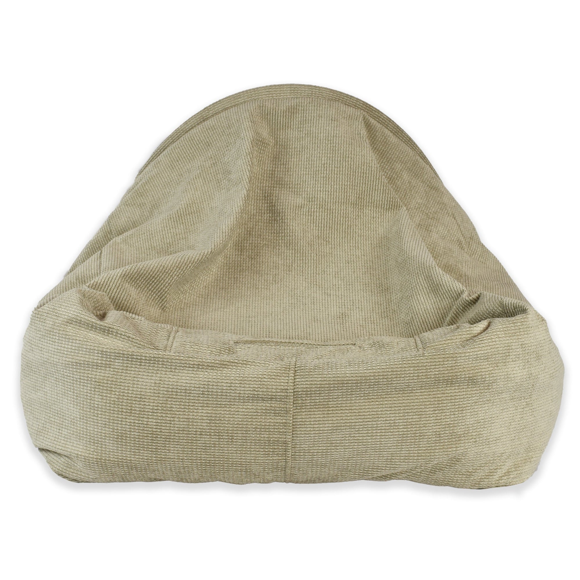 KONA CAVE®  luxury cuddle cave bed for dogs and cats in tan fabric. Back of burrow bed canopy to show safety air vent ensuring pets get enough air. 
