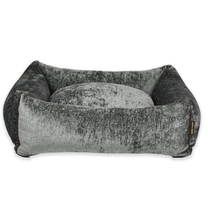 KONA CAVE® luxury Cuddle dog and cat cave in grey velvet with canopy removed. 