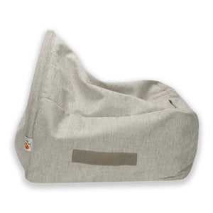 Sleepy Fox® cozy snuggle cave dog / cat bed in cream velvet with vegan-leather side handles for easy carrying. Canopy cover is anti-anxiety.