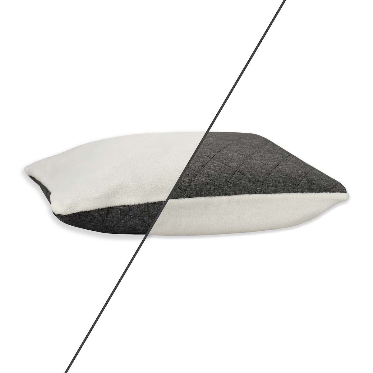 Premium dog bed with reversible center cushion. Sleepy Fox®; Grey quilted fabric with fleece lining. 