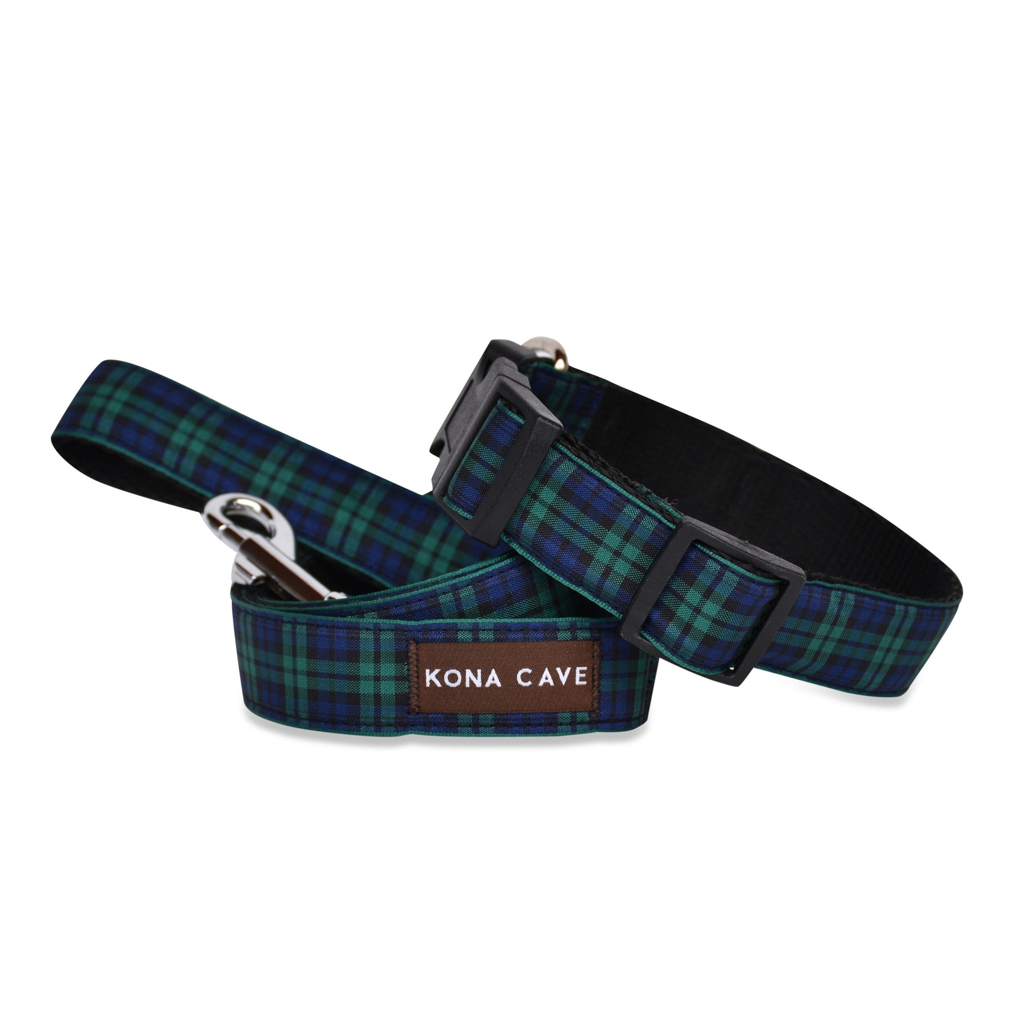 KONA CAVE ® - dog leash / lead and collar in authentic Blackwatch tartan (blue/green)