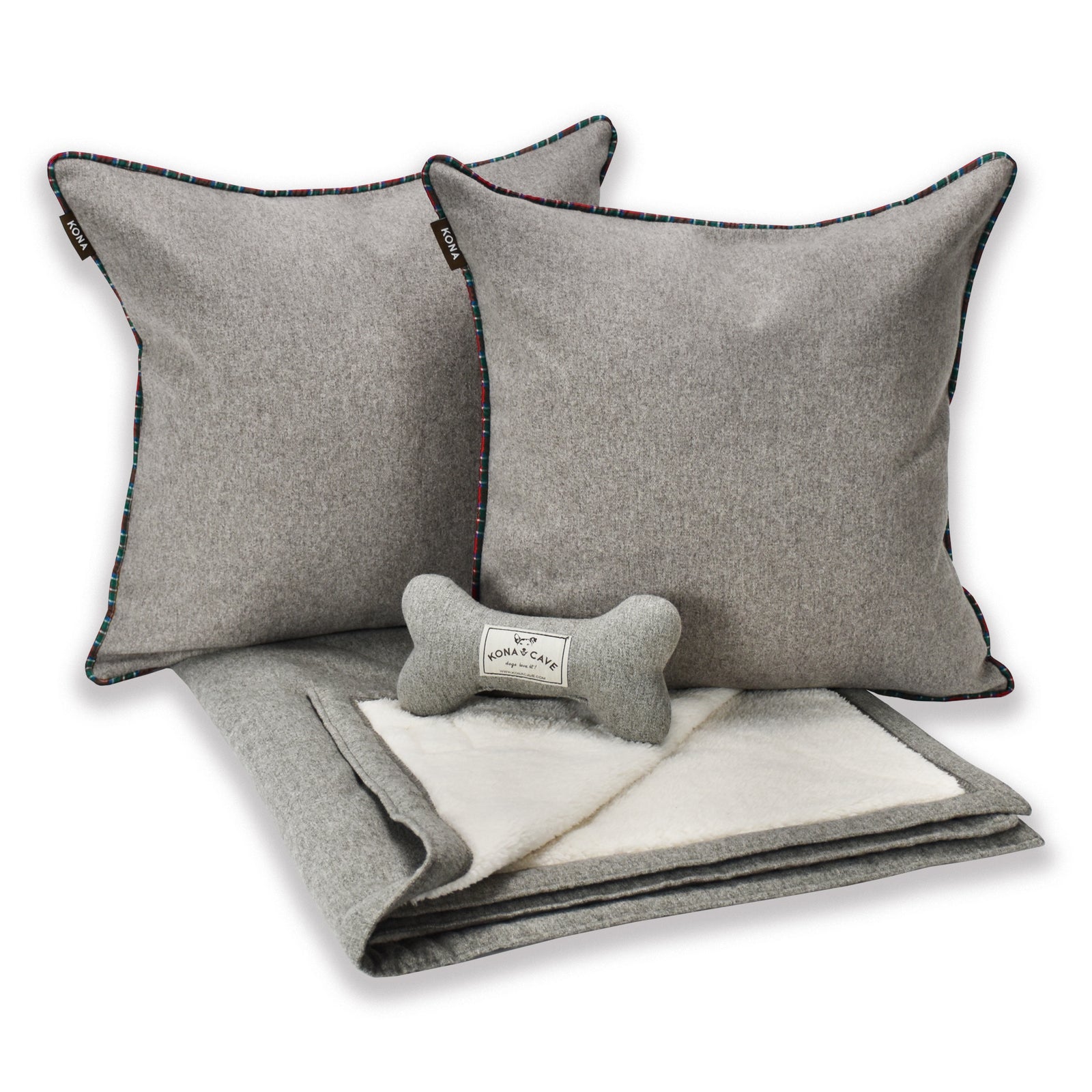 Hundedekor-Set - Grauer Flanell mit Tartan-Detail