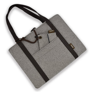 KONA CAVE® Travel Dog Bed in Grey Flannel with real wool lining and matching Essential Zipper Bag