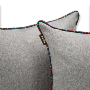 Decorative Pillow Cover - Grey Flannel with Red Royal Stewart Tartan Trim