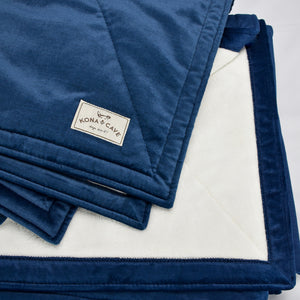 KONA CAVE® Luxury Blanket for pets, furniture and people.  Luxurious blue velvet lined with super soft fleece fur. The ultimate in luxury home accessories. 