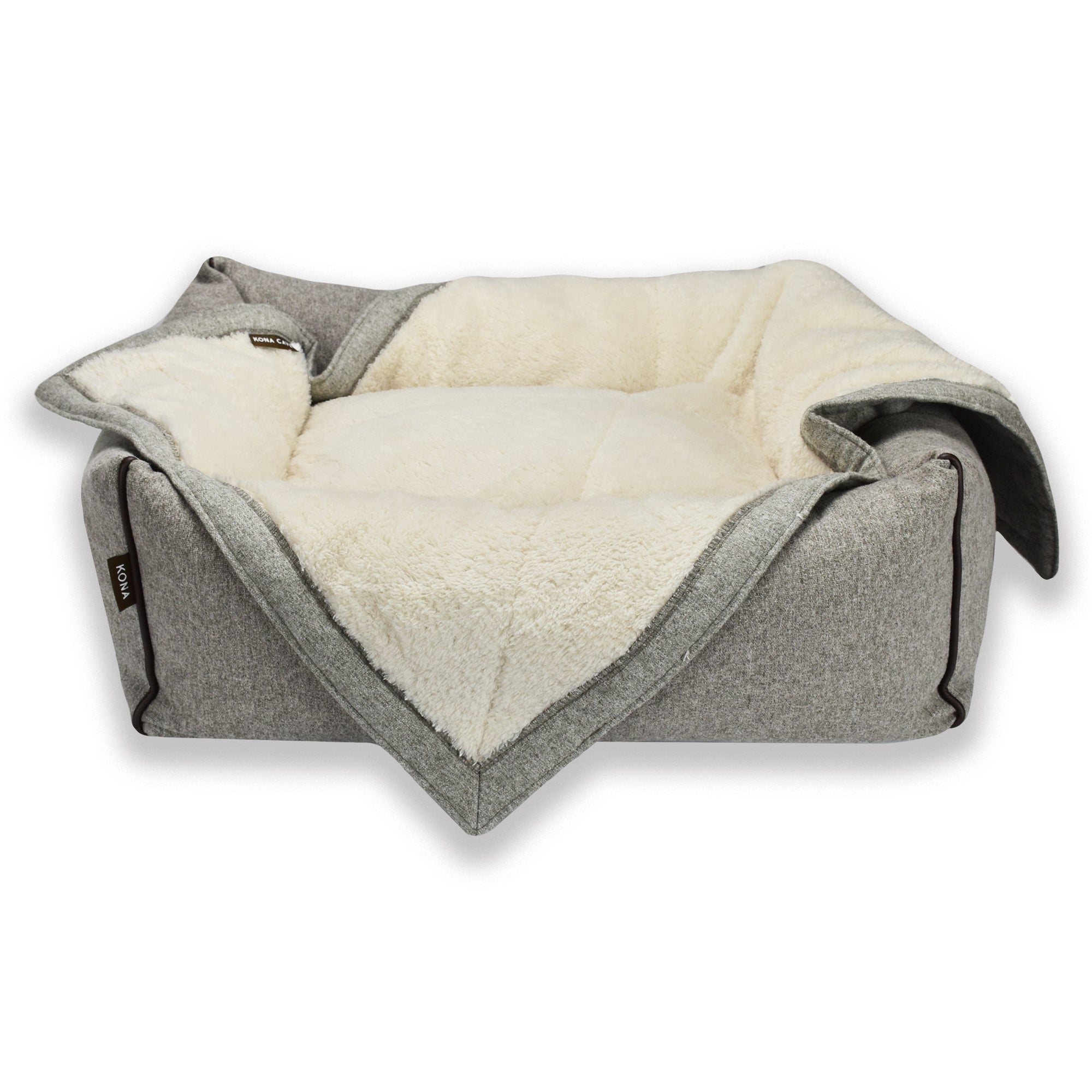 KONA CAVE® Grey Flannel Pet Blanket with Grey Flannel Bolster Bed in small - add extra warmth and cosy-ness to your dog's bed in the cooler months