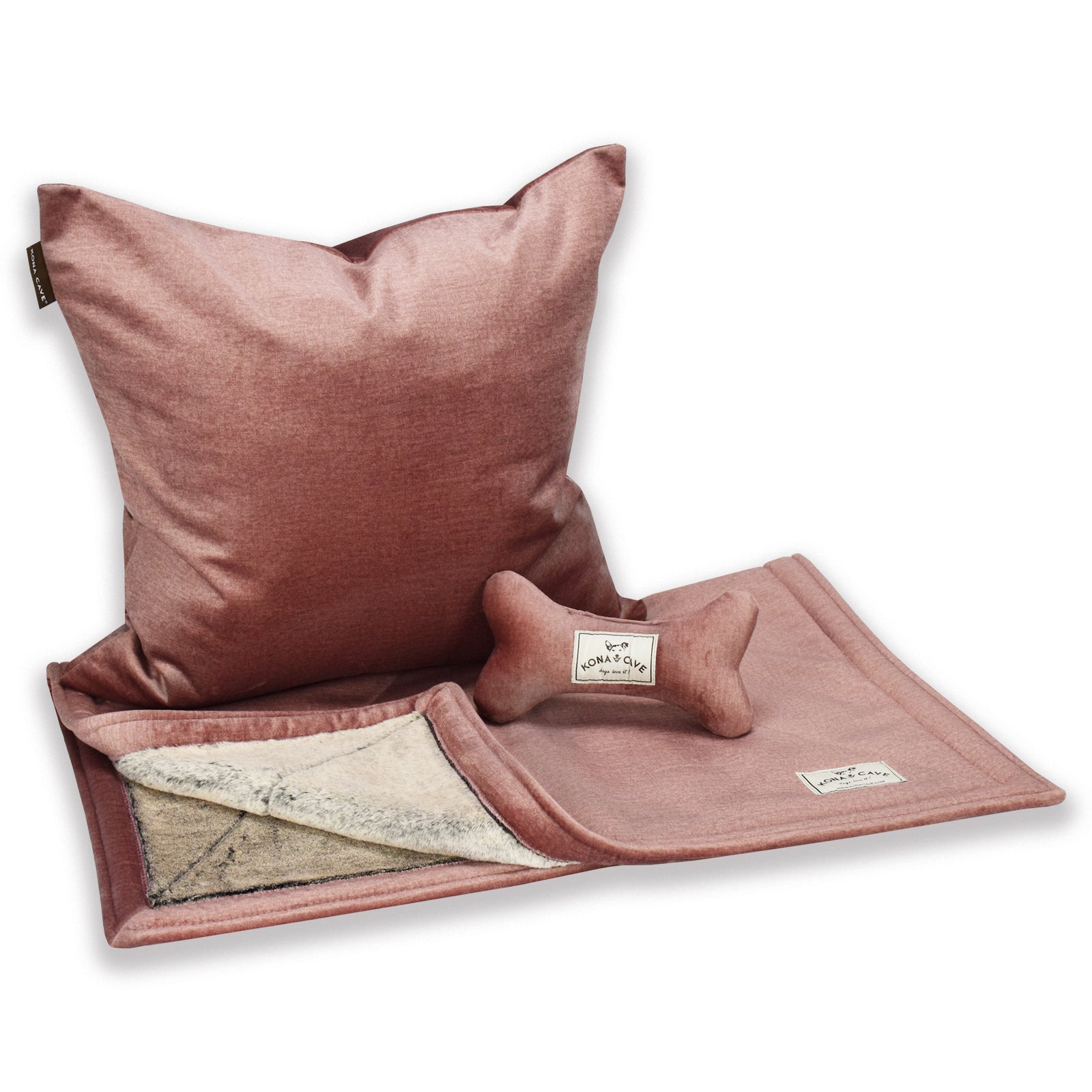 Hundedekor-/Katzendekor-Set – Hellrosa Samt mit luxuriösem Kunstpelz