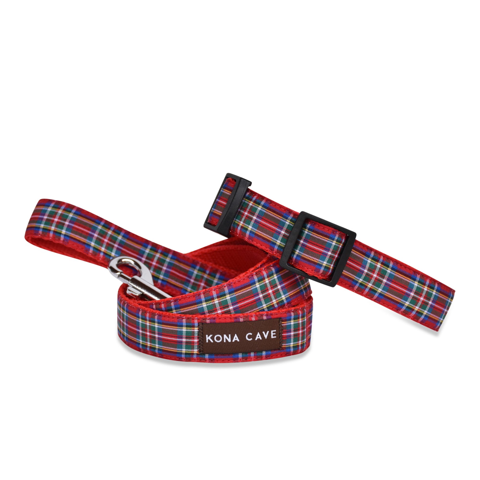 KONA CAVE ® - adjustable dog collar and leash in authentic Royal Stewart tartan (red)