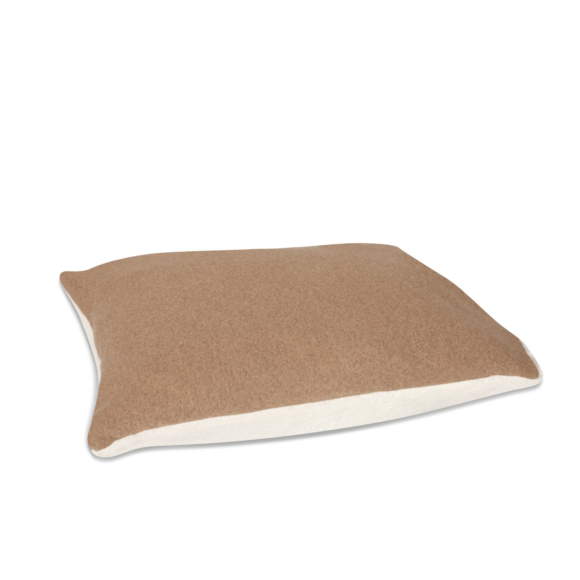 Pillow from KONA CAVE® luxury dog bed in light brown flannel fabric, with leather trim