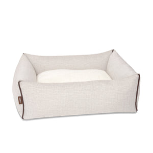 KONA CAVE® designer Snuggle Cave dog bed in cream herringbone fabric with removable cave cover.  