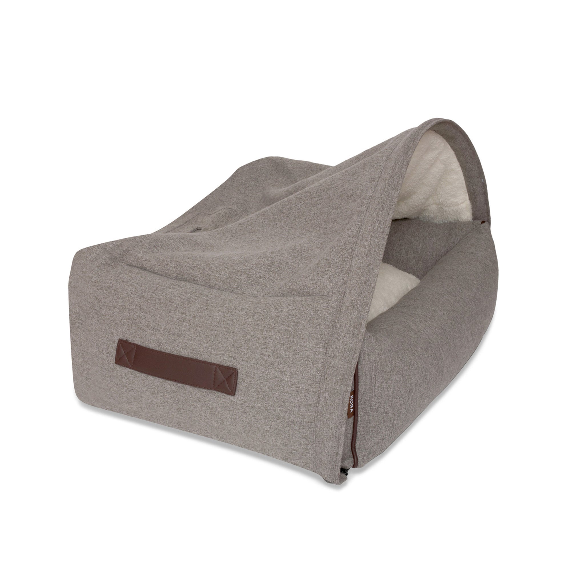 KONA CAVE® designer snuggle cave dog bed in flannel fabric. Grey igloo dog bed for dog snoozers. Hund Höhlenbett