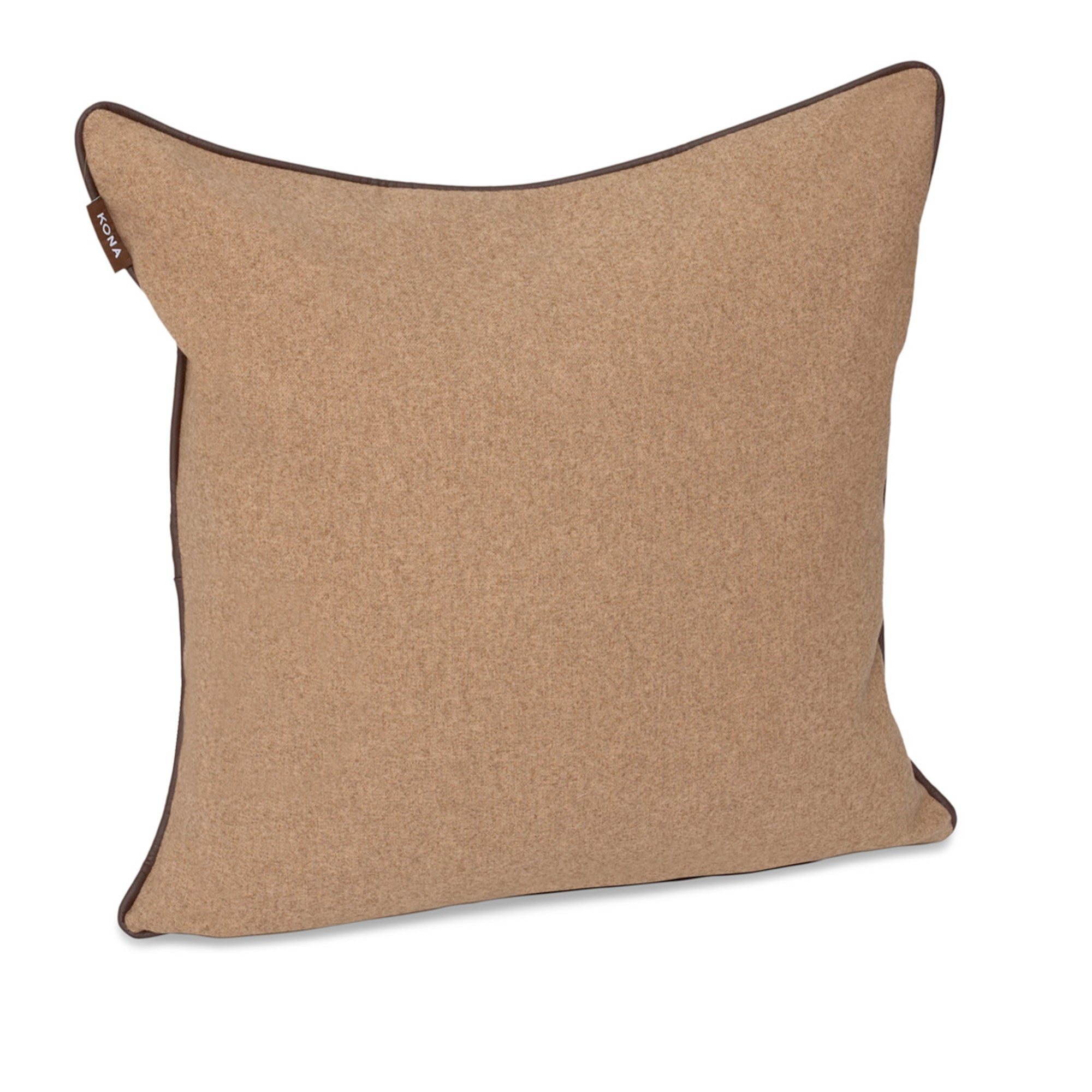 KONA CAVE® Decorative pillow covers, elegant light brown flannel with leather trim.