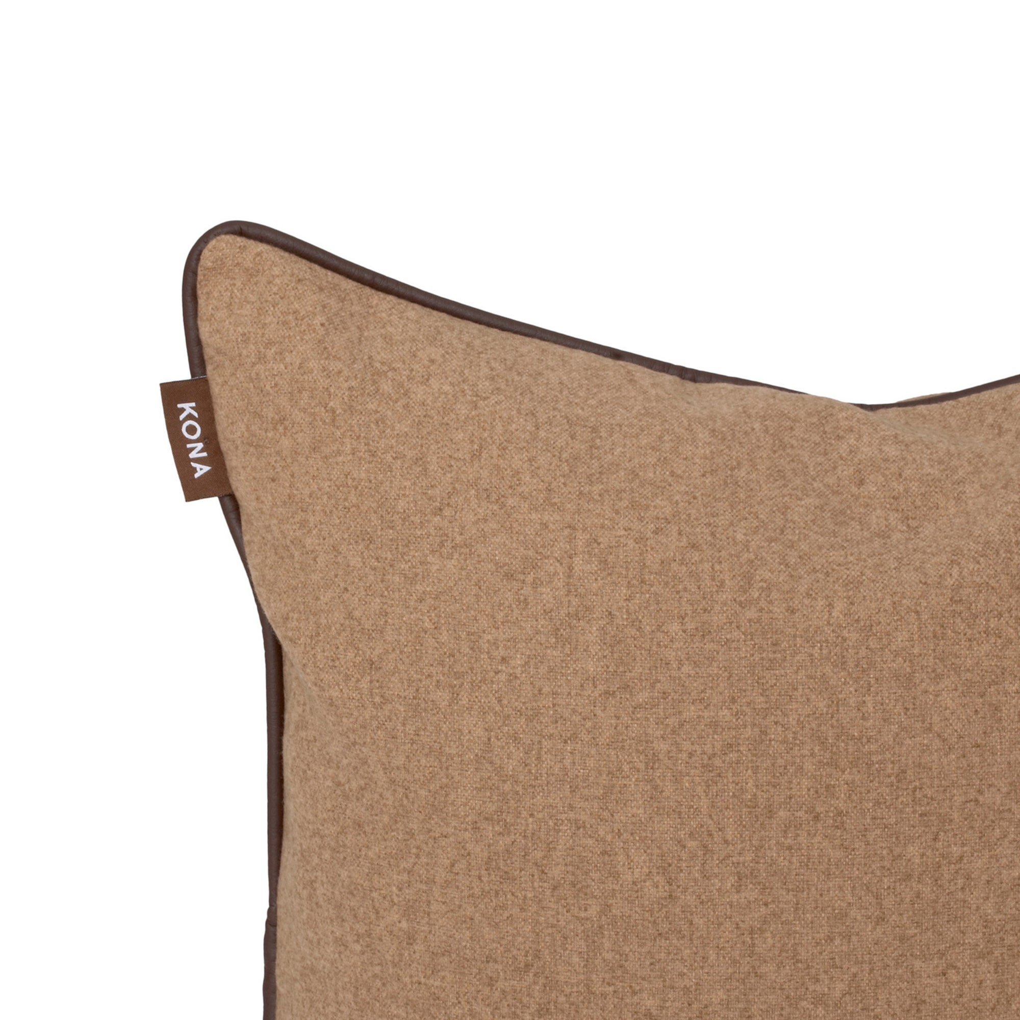 KONA CAVE® Decorative pillow covers, elegant light brown flannel with leather trim.